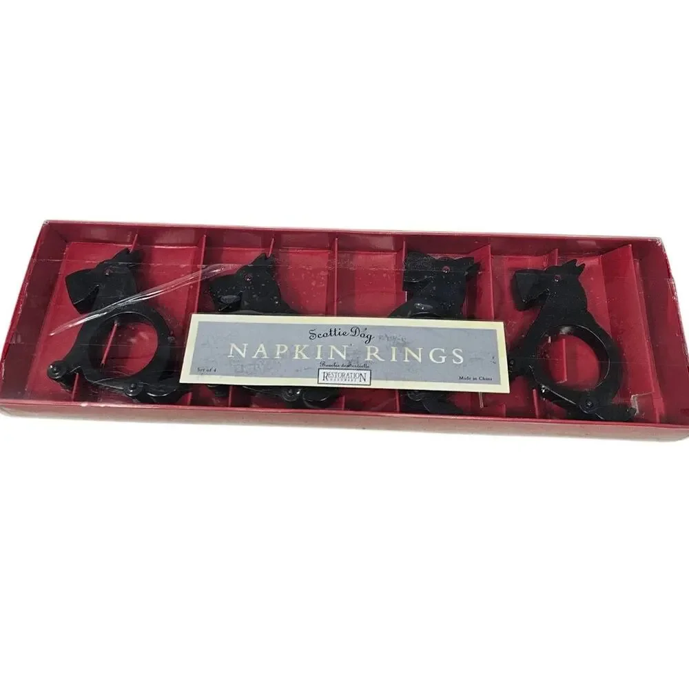 Restoration Hardware Black Scotty Dog Napkin Rings Dining Hosting In Box